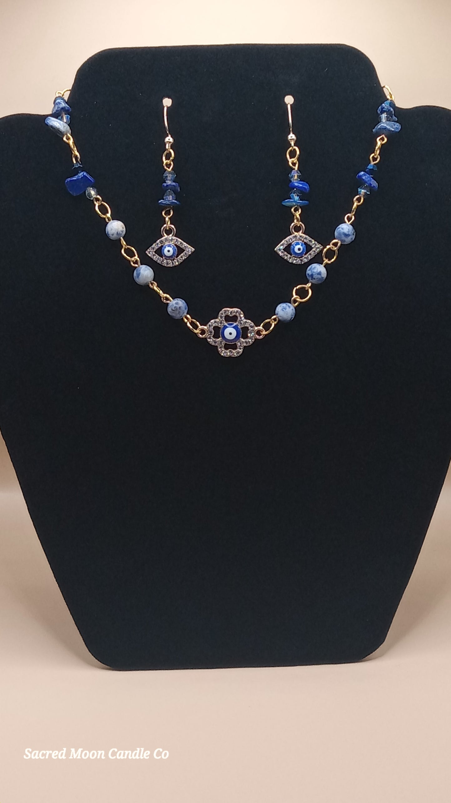 Lapis Lazuli Evil Eye Necklace and Earring Set