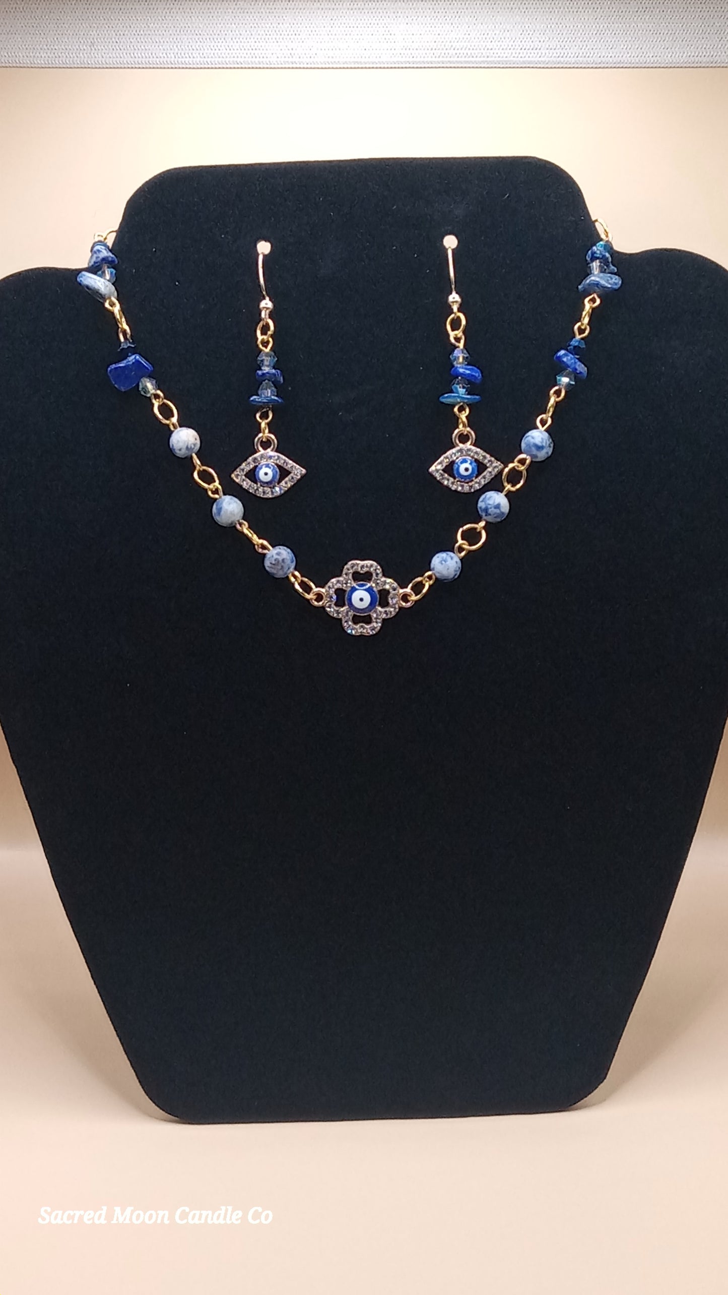 Lapis Lazuli Evil Eye Necklace and Earring Set