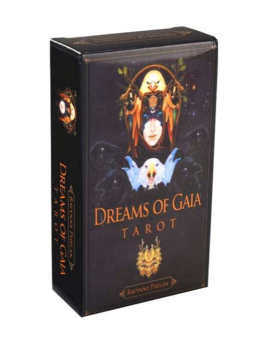 Dreams of Gaia Tarot deck by Sacred Moon Candle Co featuring tarot and oracle decks for divination in a dark artistic box