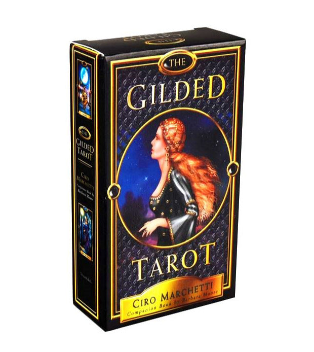 The Gilded Tarot card deck by Sacred Moon Candle Co featuring artwork for tarot and oracle decks for divination