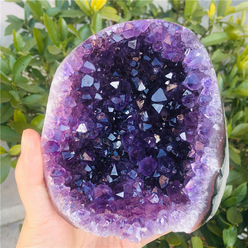 Handheld Sacred Moon Candle Co amethyst quartz cluster for energy healing deep purple crystal geode