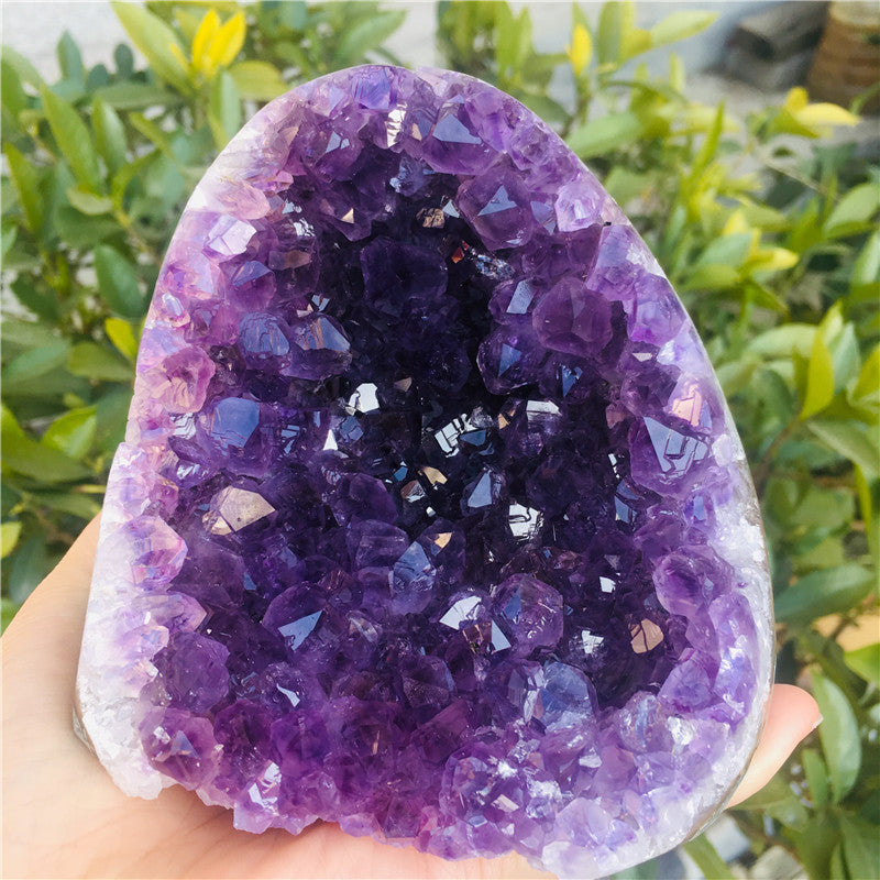 Sacred Moon Candle Co amethyst quartz cluster for energy healing hand held purple geode crystals