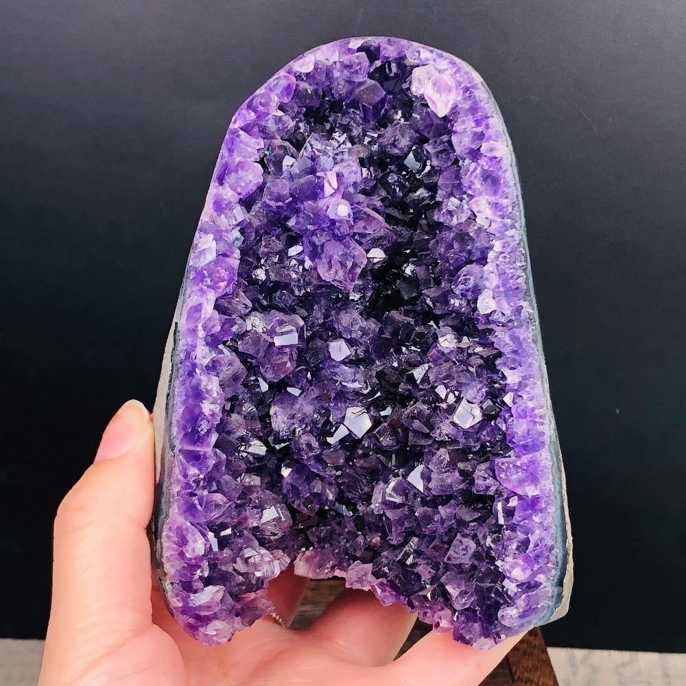Sacred Moon Candle Co handheld amethyst quartz cluster for energy healing deep purple geode with sparkling crystals