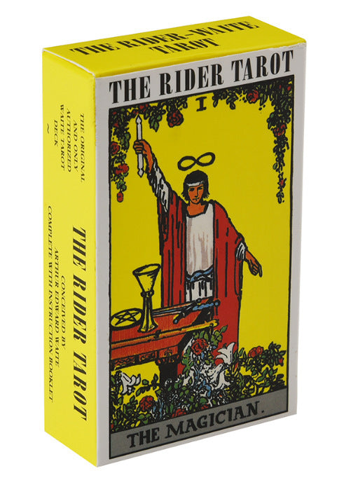 Sacred Moon Candle Co modern tarot cards for beginners featuring The Rider Tarot The Magician card box