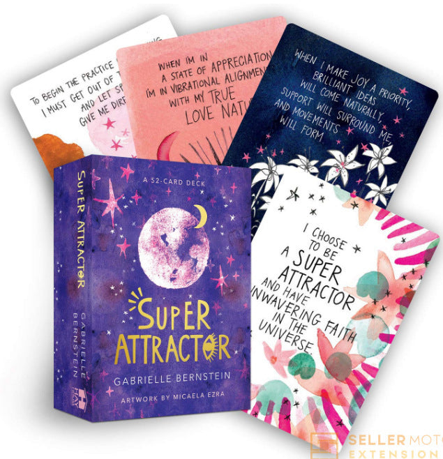 Super Attractor tarot card deck by Sacred Moon Candle Co featuring modern tarot cards for beginners with vibrant, inspirational designs