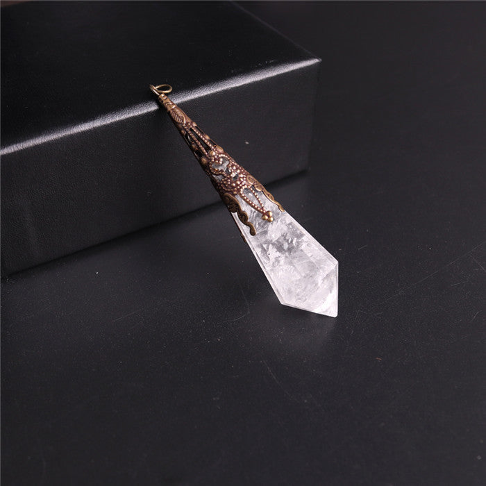 Sacred Moon Candle Co clear quartz healing crystal pendant with ornate bronze cap natural crystal pendant