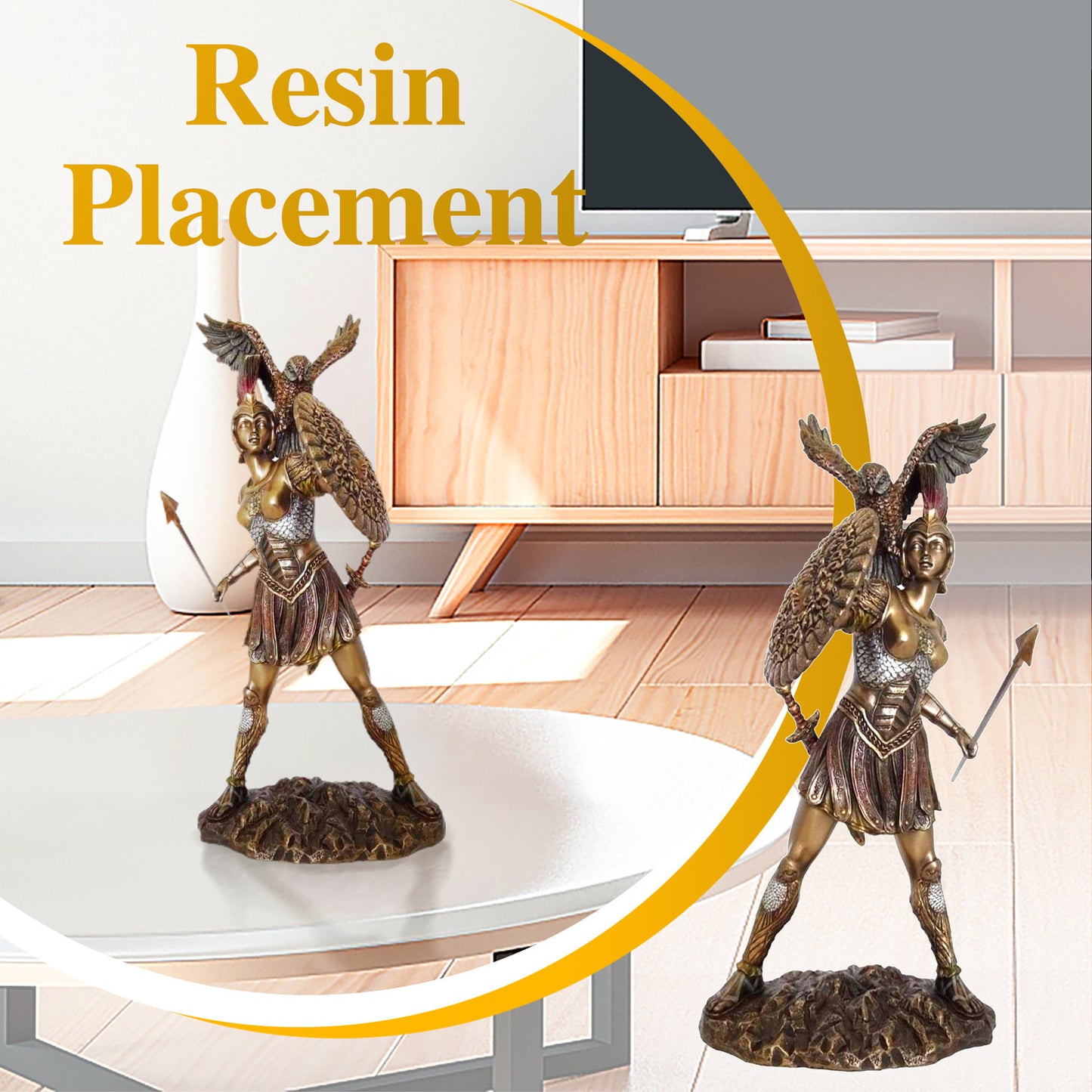 Sacred Moon Candle Co Athena goddess statue resin warrior figure with wings and spear tabletop decor