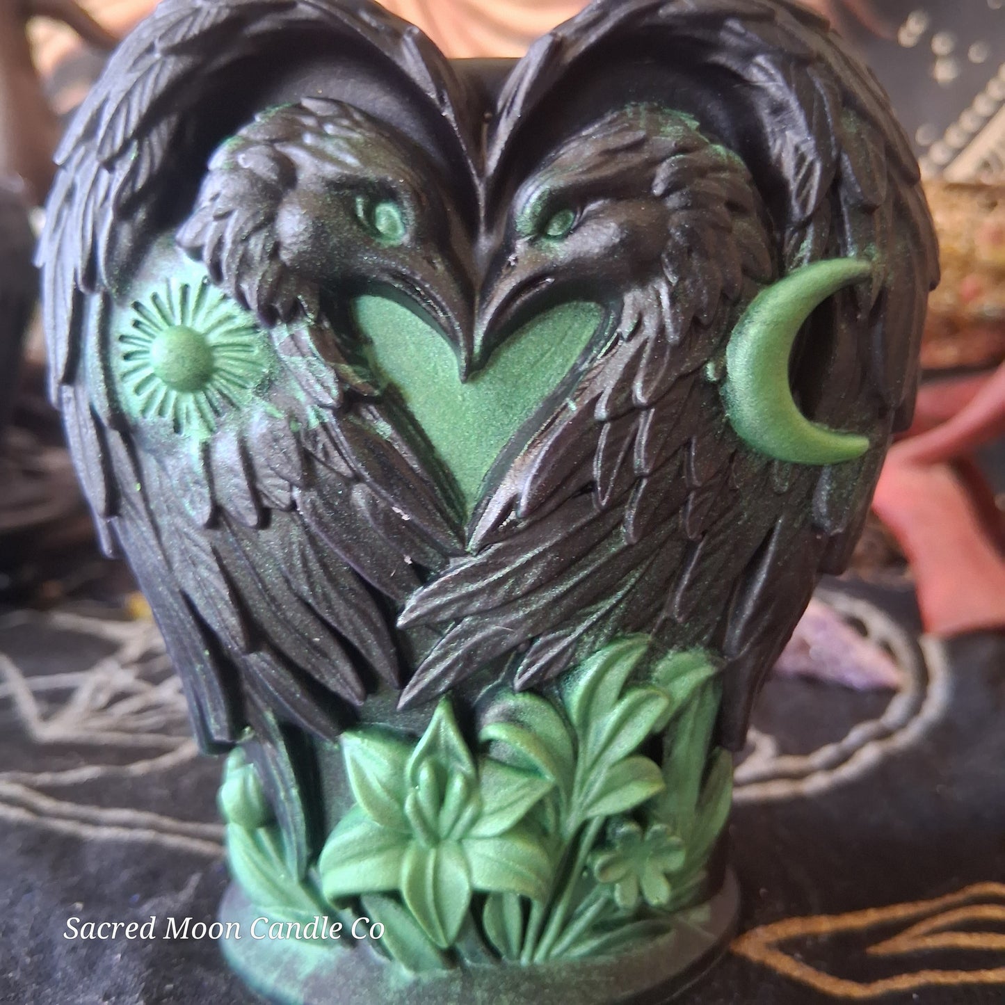 Green and Black Celestial Eagle Couple Pillar Candle