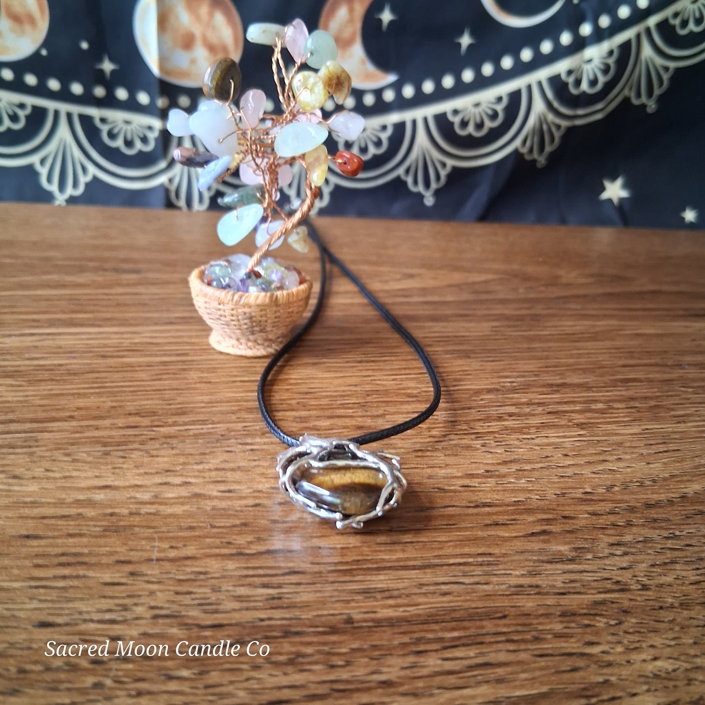 Tigers Eye Tree Branch Wrapped Heart Stone Pendant Necklace