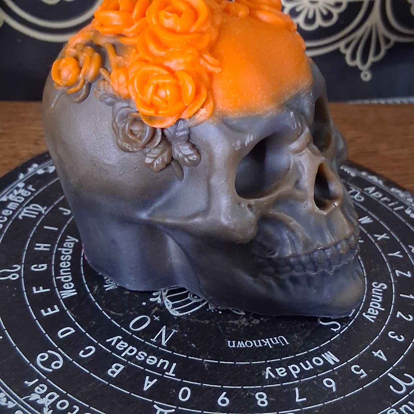 "Twist the Bones & Bend the Back" Skull Candle