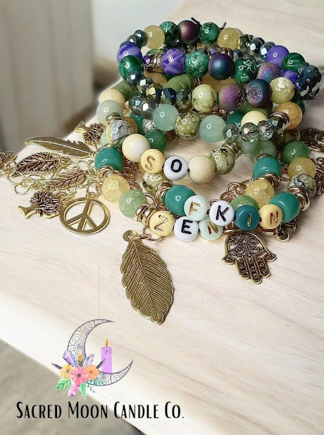 Sacred Moon Candle Co so fking zen affirmation bracelet with colorful beads and gold-tone charms