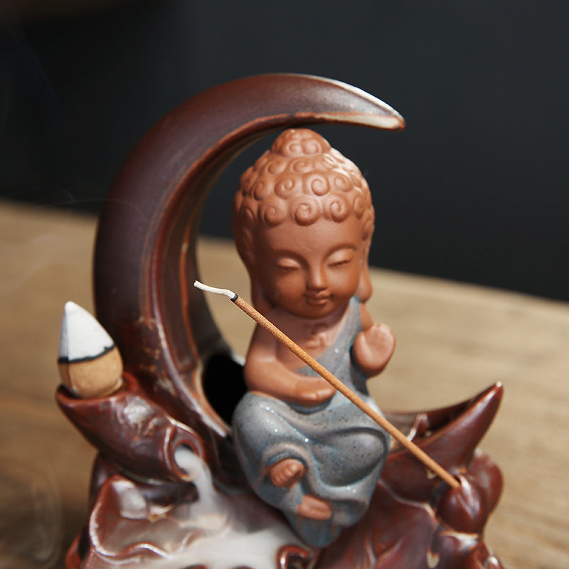 Sacred Moon Candle Co Tathagata spiritual altar decor with Buddha figurine and incense holder