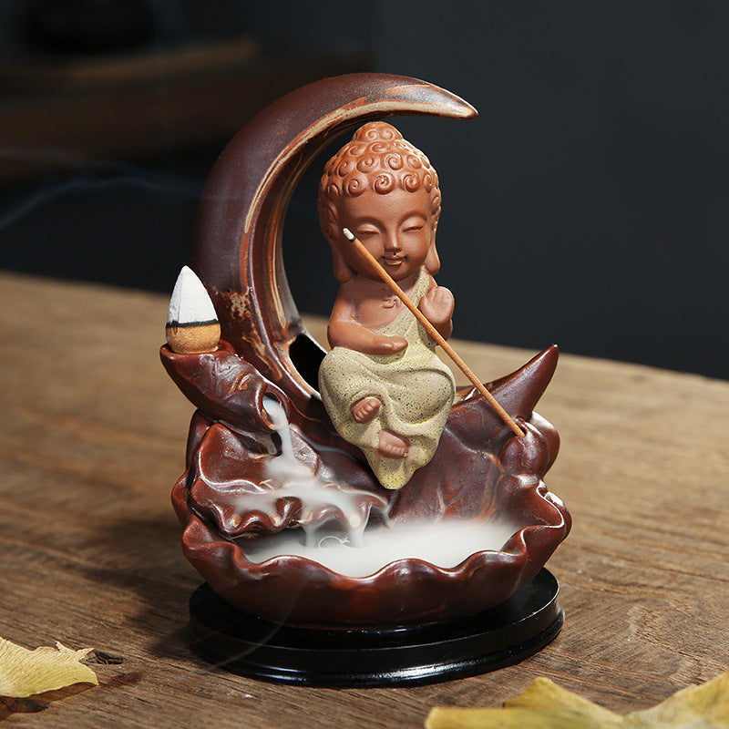 Sacred Moon Candle Co Tathagata spiritual altar decor with incense holder and flowing smoke
