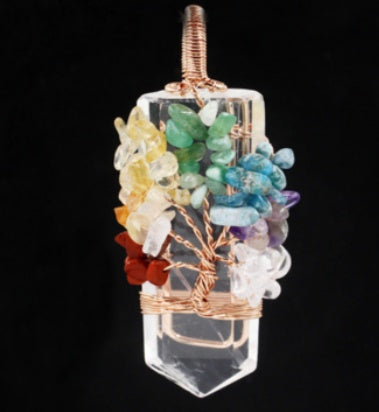 Sacred Moon Candle Co tree of life crystal necklace with multicolor gemstone chips and copper wire wrap pendant