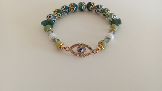 Green Stackable Evil Eye Charm Bracelet