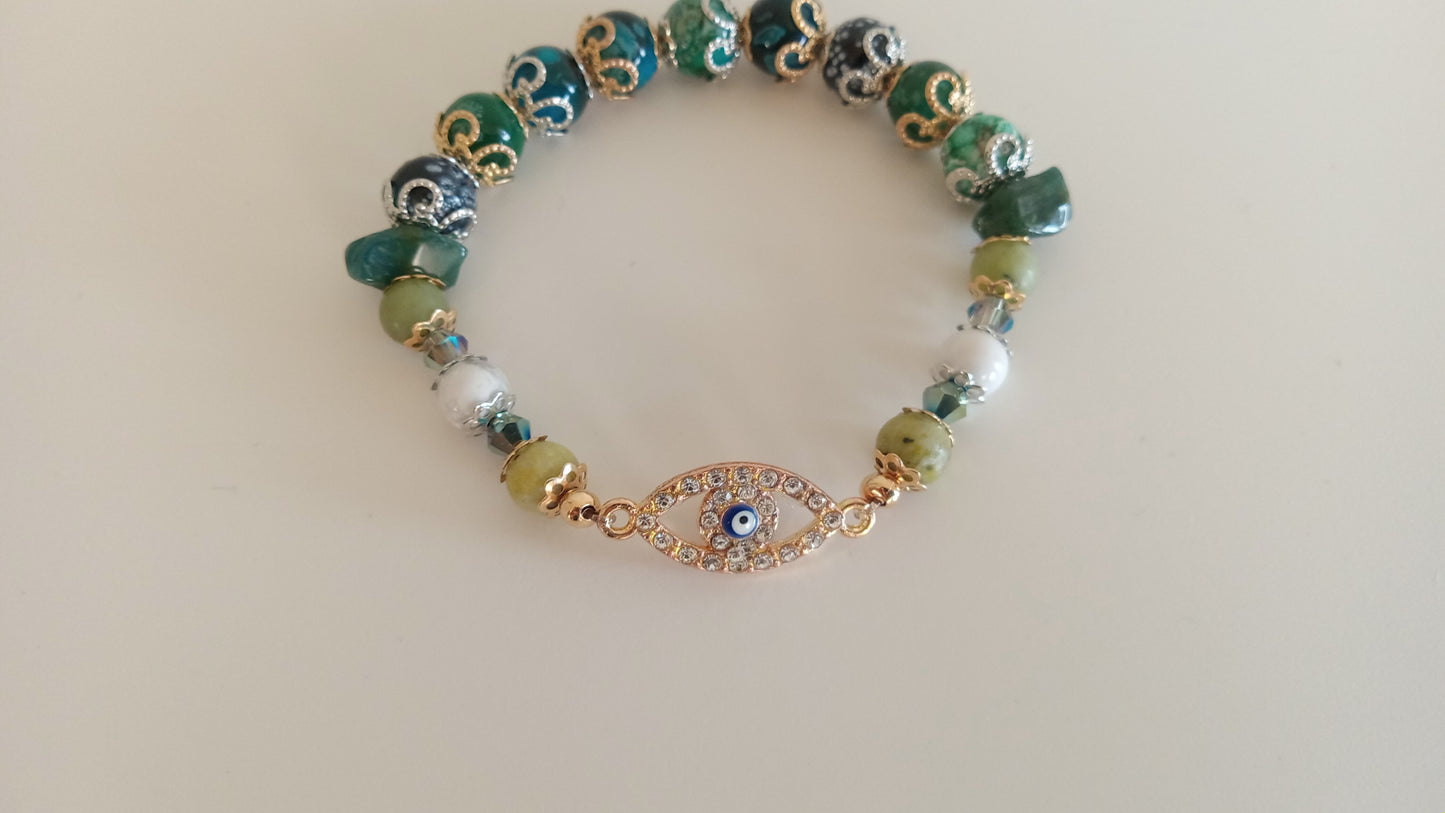 Green Stackable Evil Eye Charm Bracelet