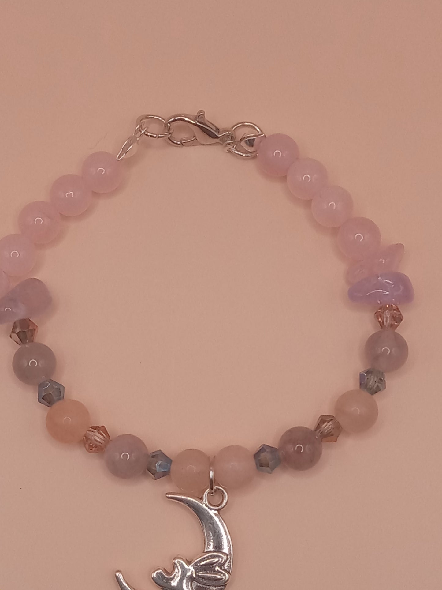 The Moon and The Hare Pink and Purple Beaded Charm Bracelet