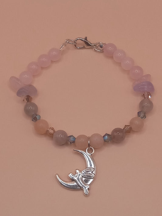 The Moon and The Hare Pink and Purple Beaded Charm Bracelet