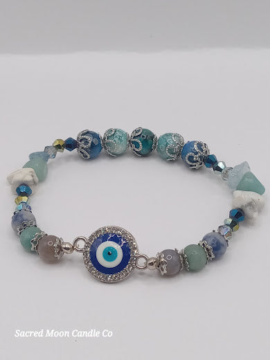 Stackable Blue and White Evil Eye Charm Bracelet