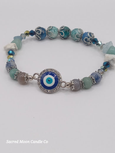 Stackable Blue and White Evil Eye Charm Bracelet