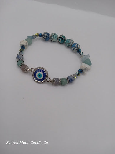 Stackable Blue and White Evil Eye Charm Bracelet