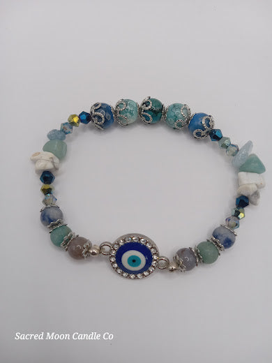 Stackable Blue and White Evil Eye Charm Bracelet