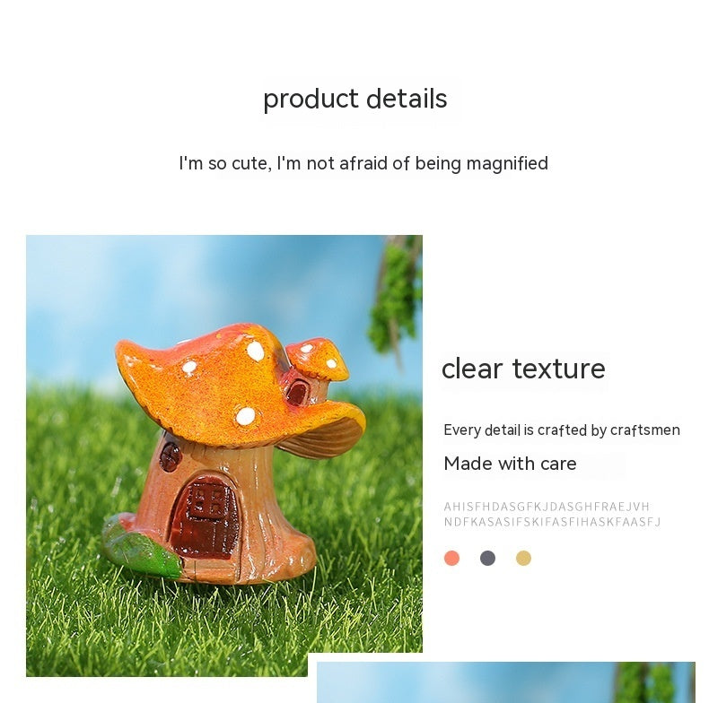 Cottage Core Red and Yellow Creative Mushroom House Resin Crafts Moss Micro Landscape Decorations