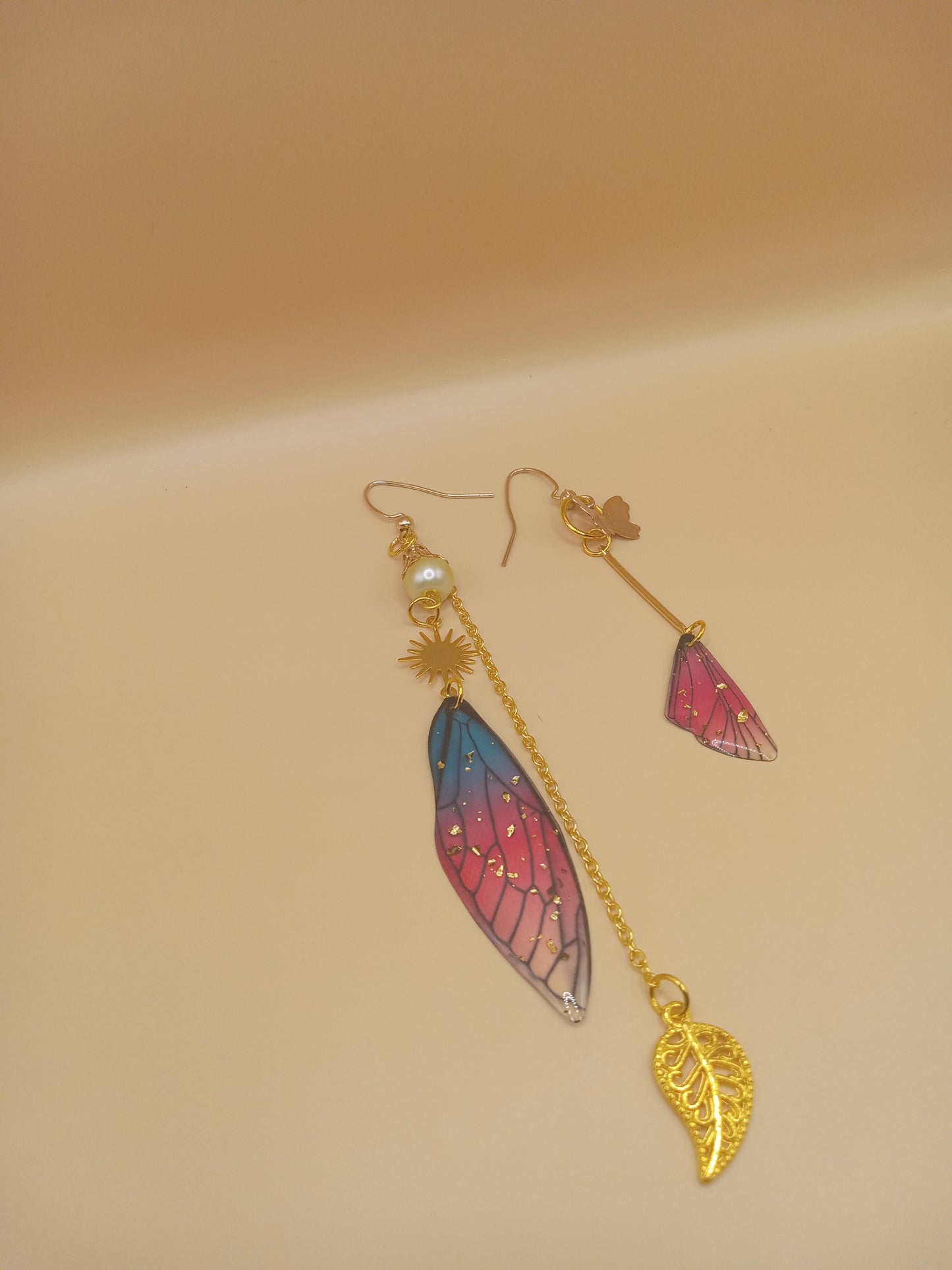 Irregular Blue and Magenta Fairy Wing Earrings
