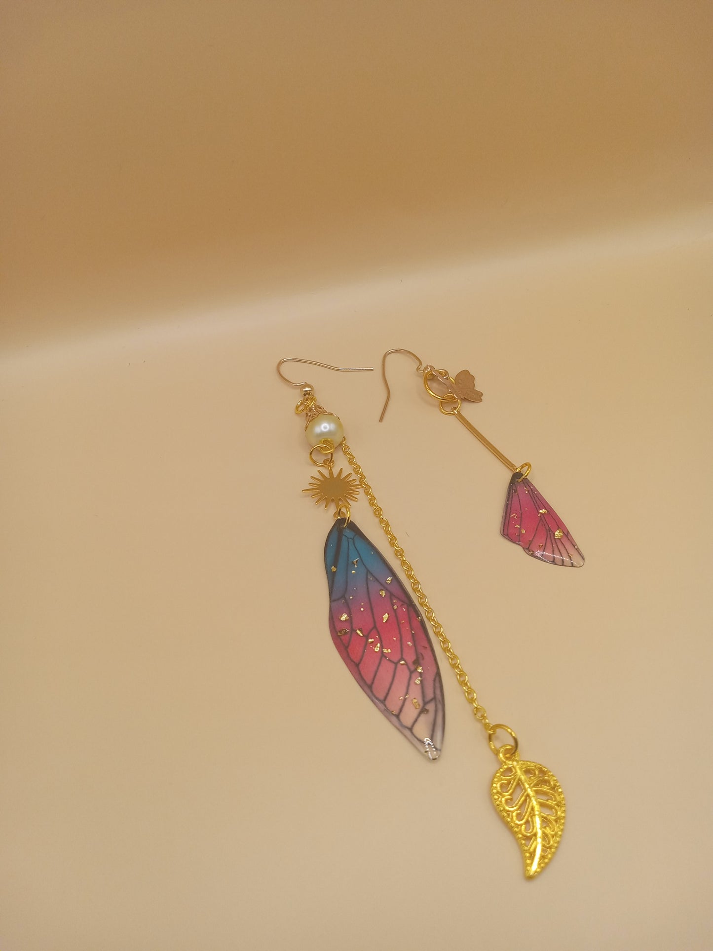 Irregular Blue and Magenta Fairy Wing Earrings