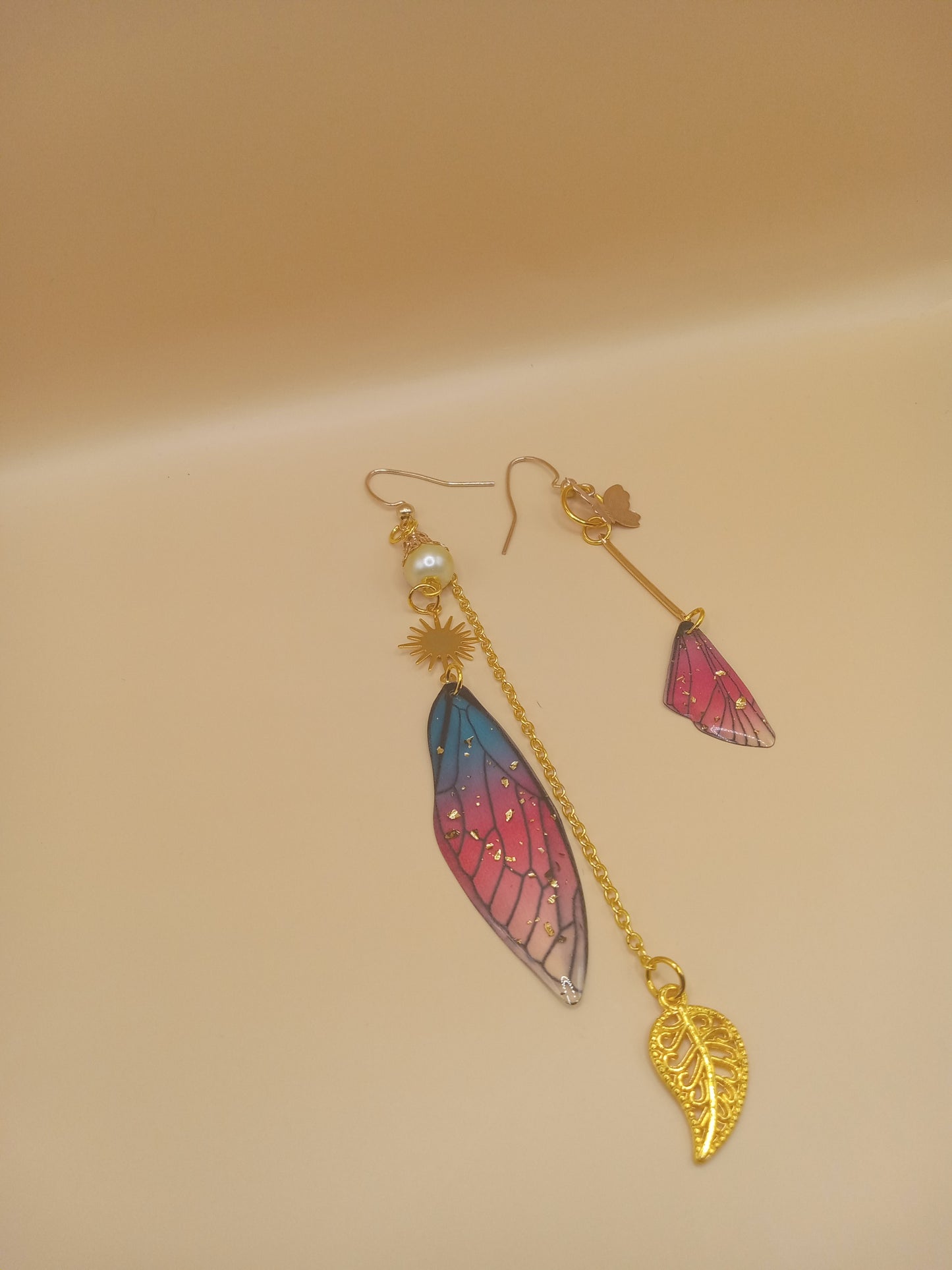 Irregular Blue and Magenta Fairy Wing Earrings