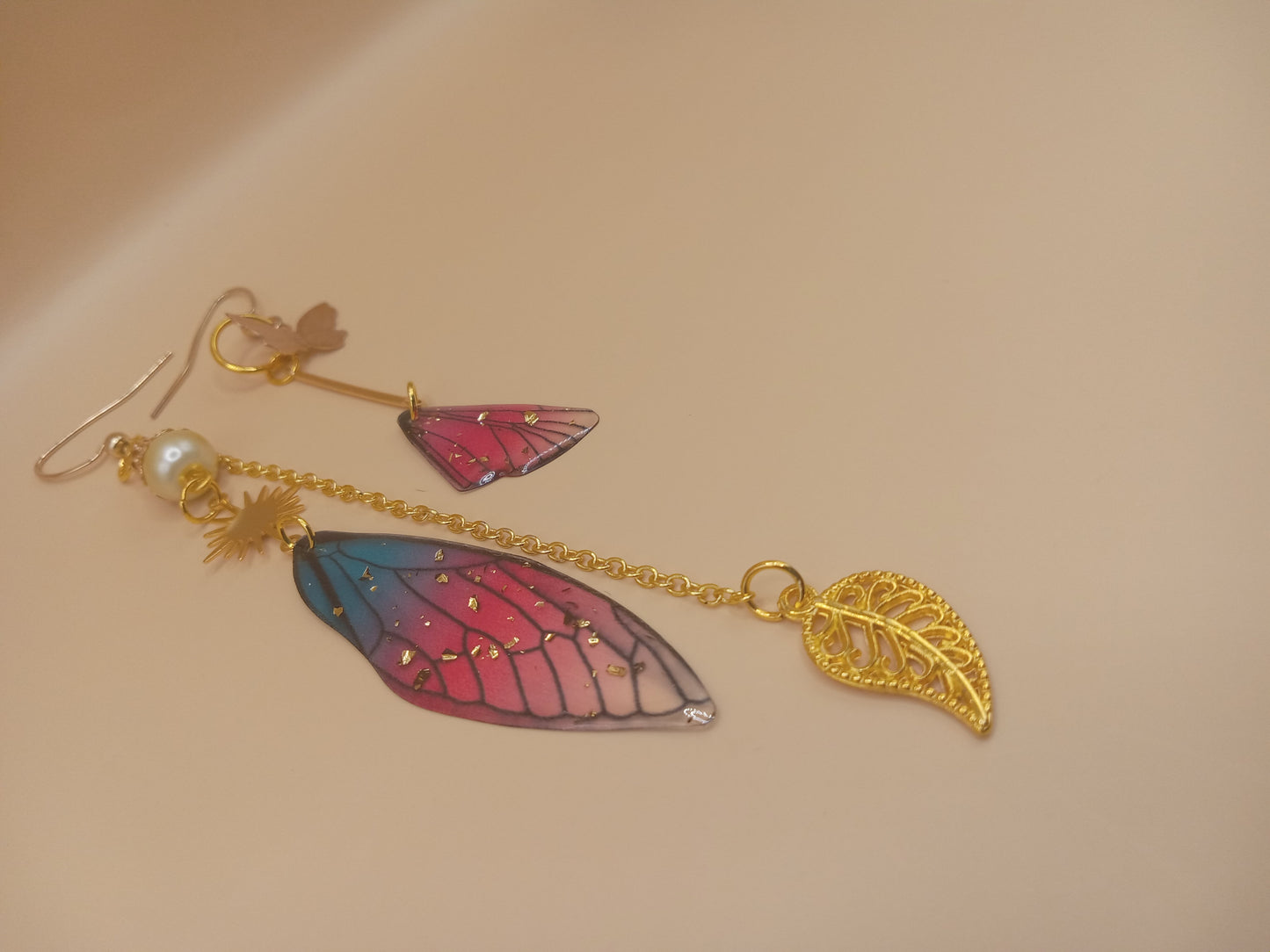Irregular Blue and Magenta Fairy Wing Earrings
