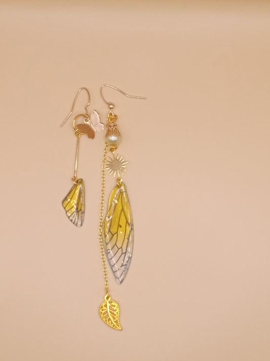 Irregular Yellow Fairy Wing Earrings