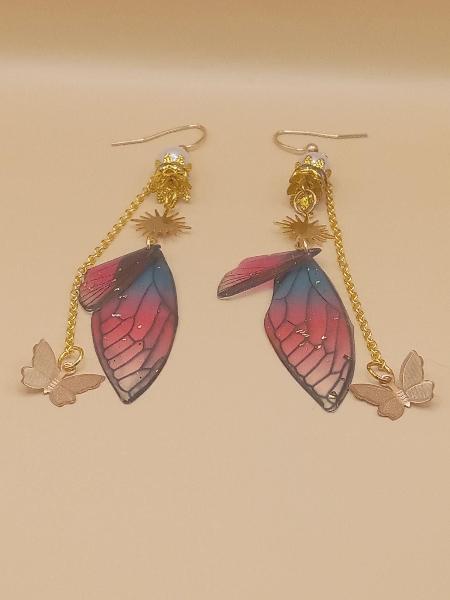 Blue and Magenta Fairy Wing Dangle Earrings