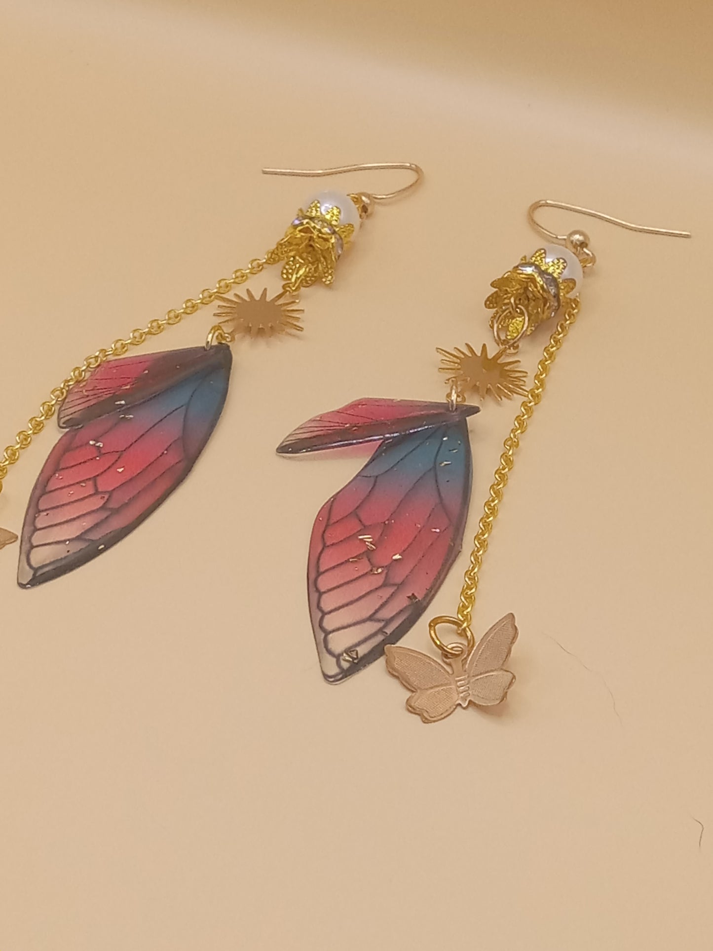 Blue and Magenta Fairy Wing Dangle Earrings