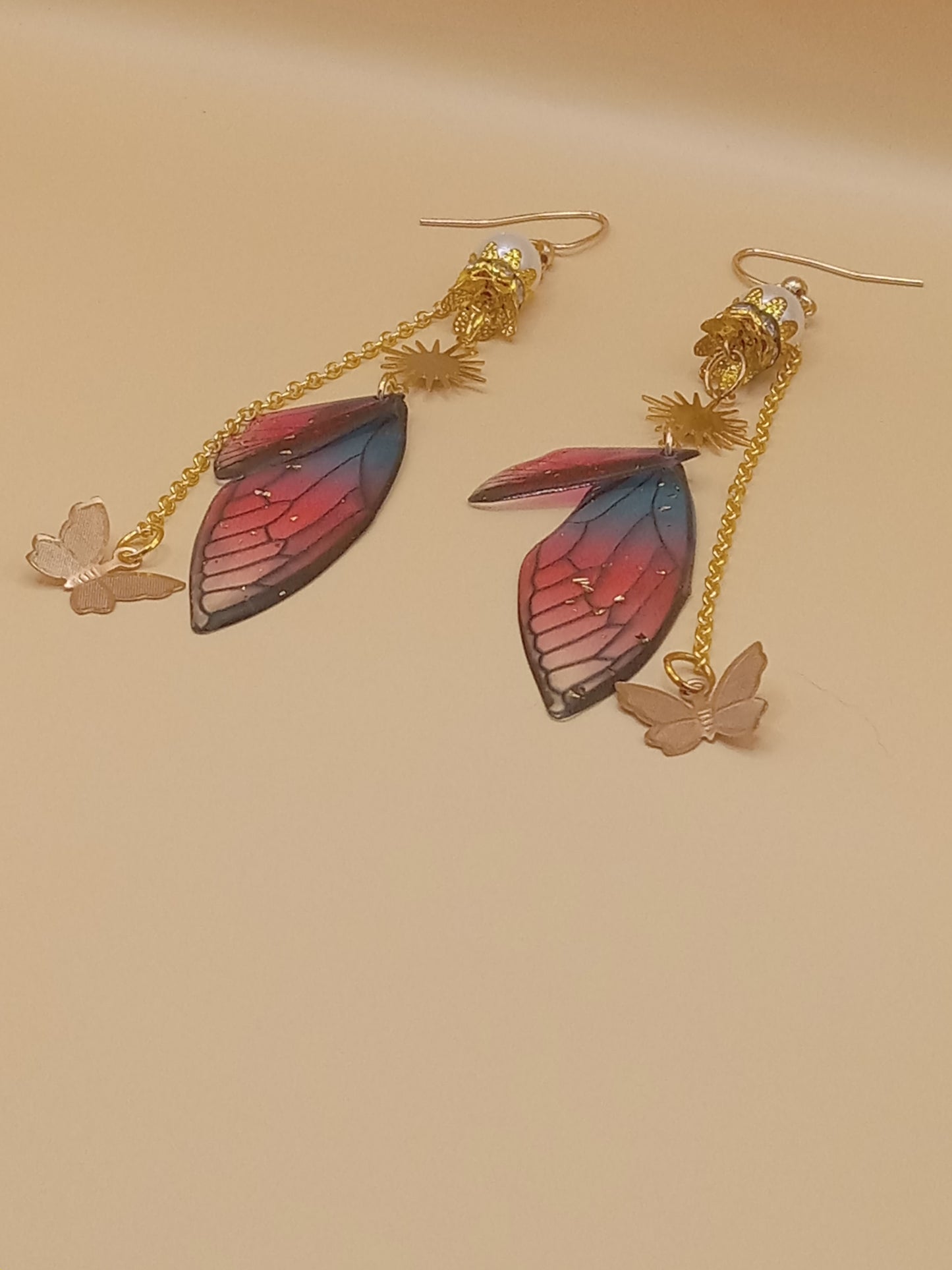 Blue and Magenta Fairy Wing Dangle Earrings