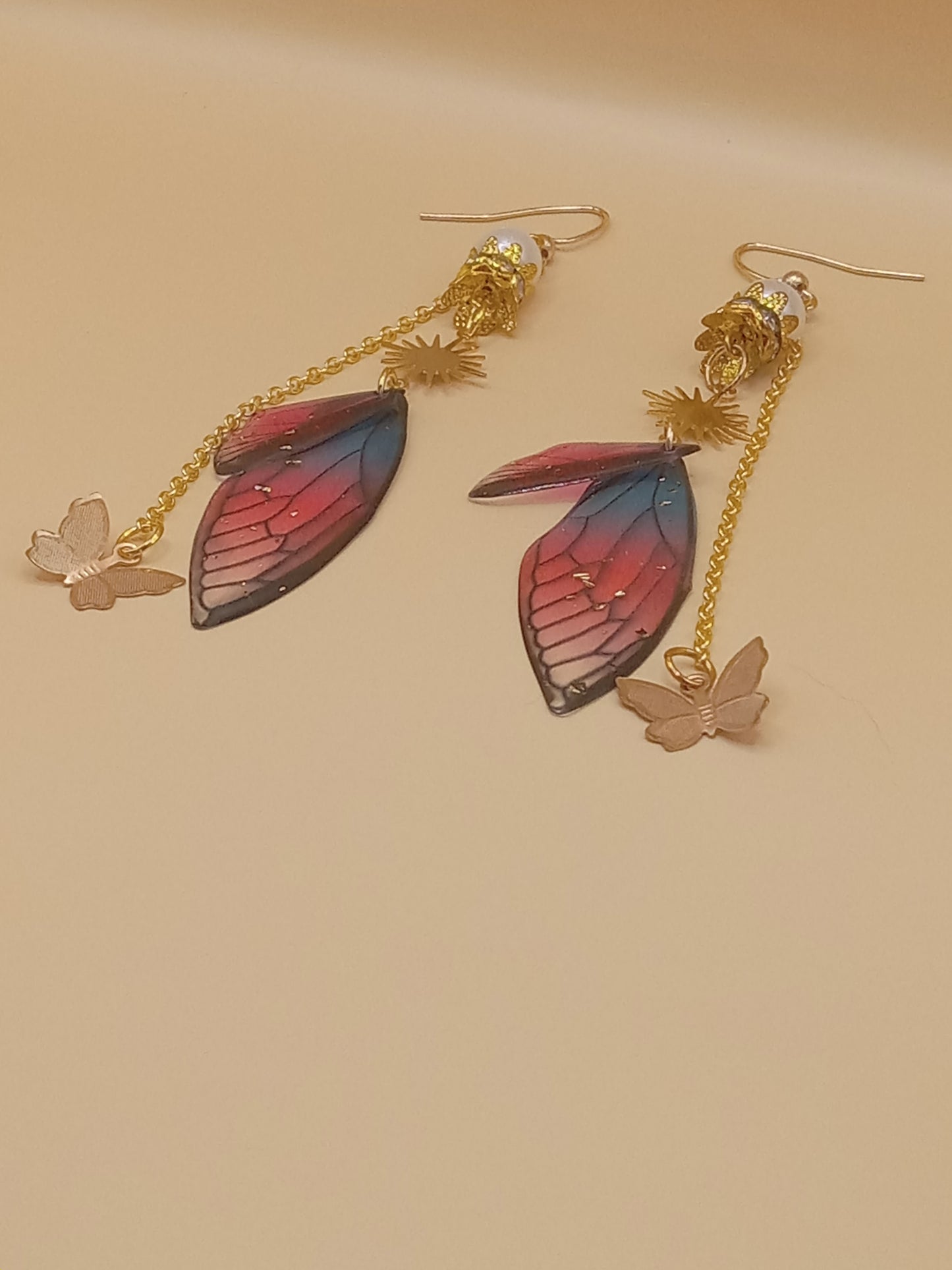 Blue and Magenta Fairy Wing Dangle Earrings
