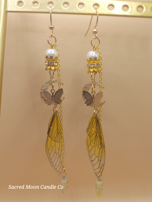 Yellow Fairy Wing Dangle Earrings