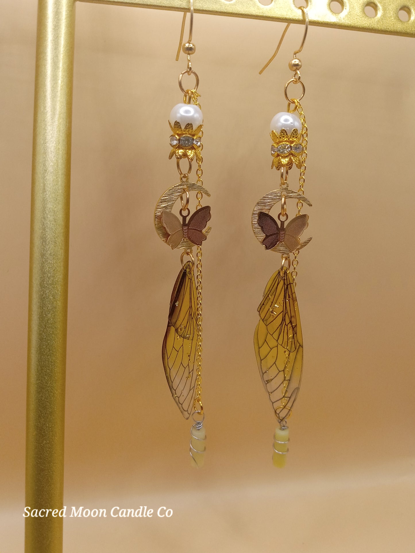 Yellow Fairy Wing Dangle Earrings