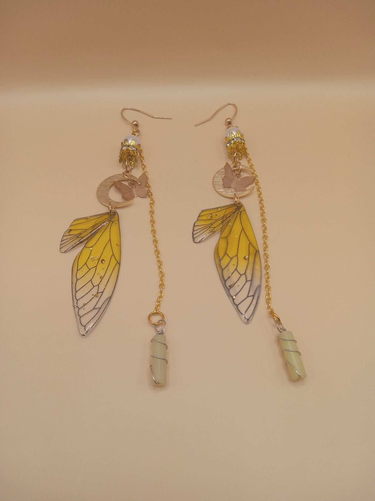 Yellow Fairy Wing Dangle Earrings