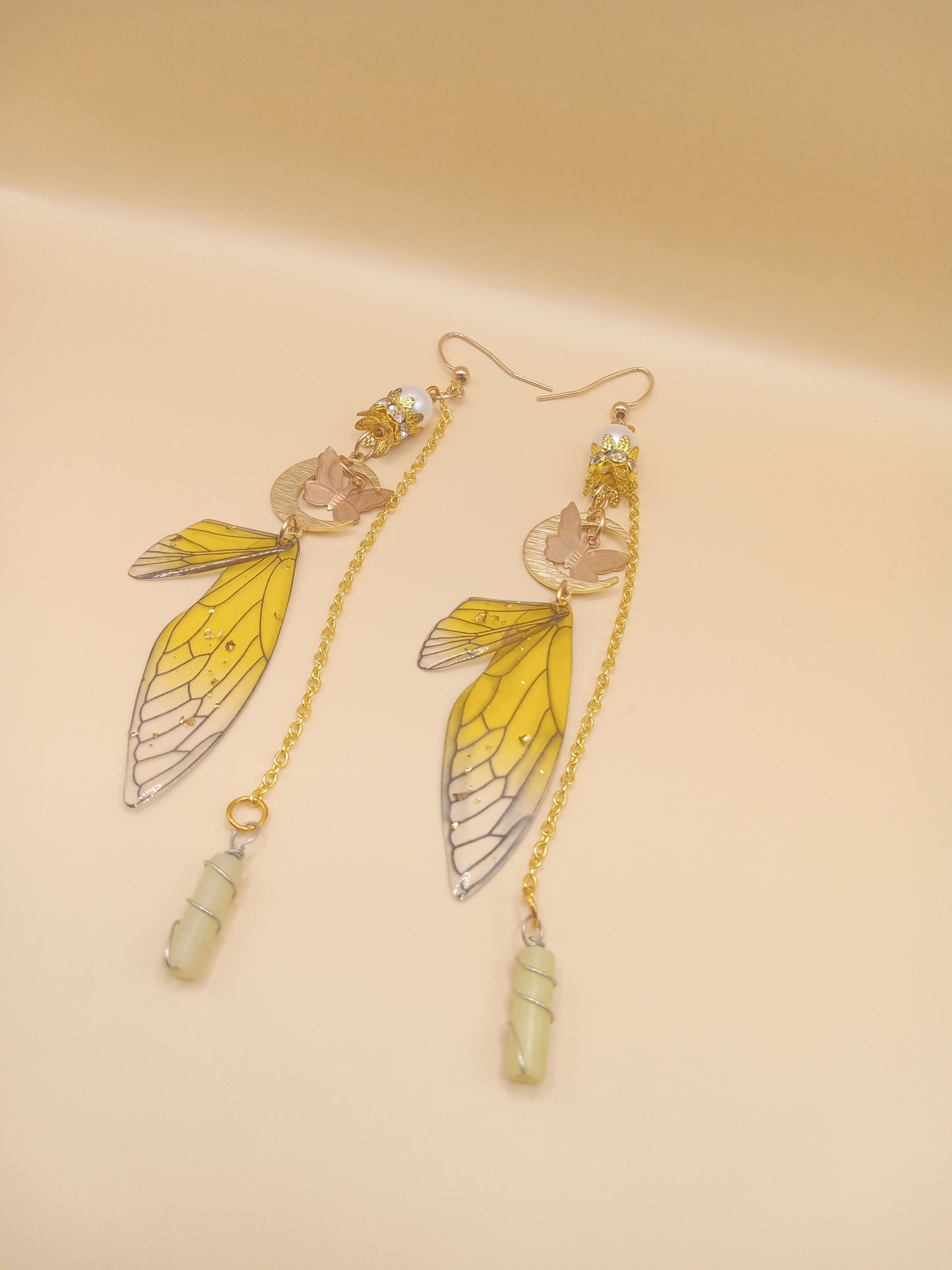 Yellow Fairy Wing Dangle Earrings