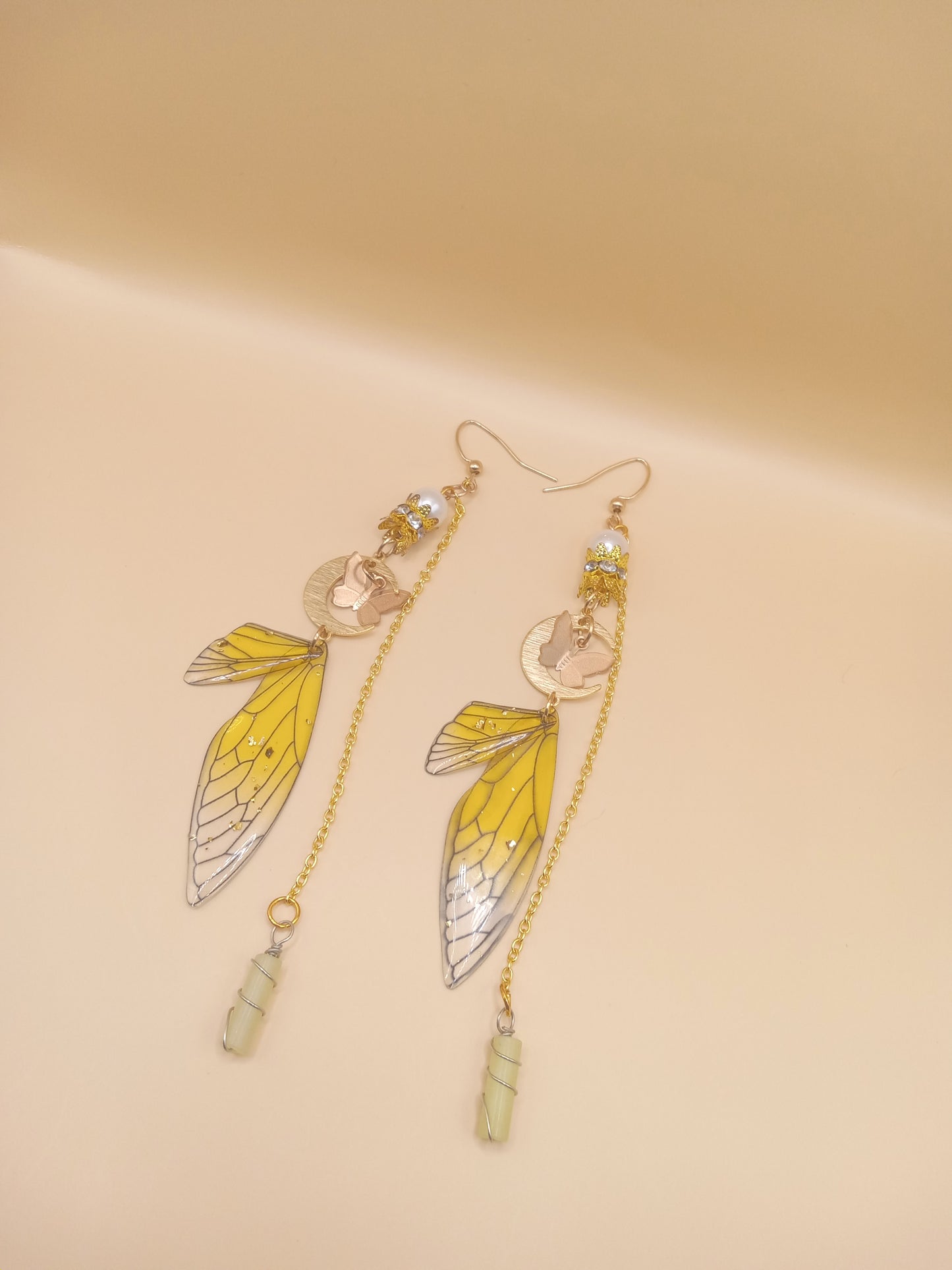 Yellow Fairy Wing Dangle Earrings