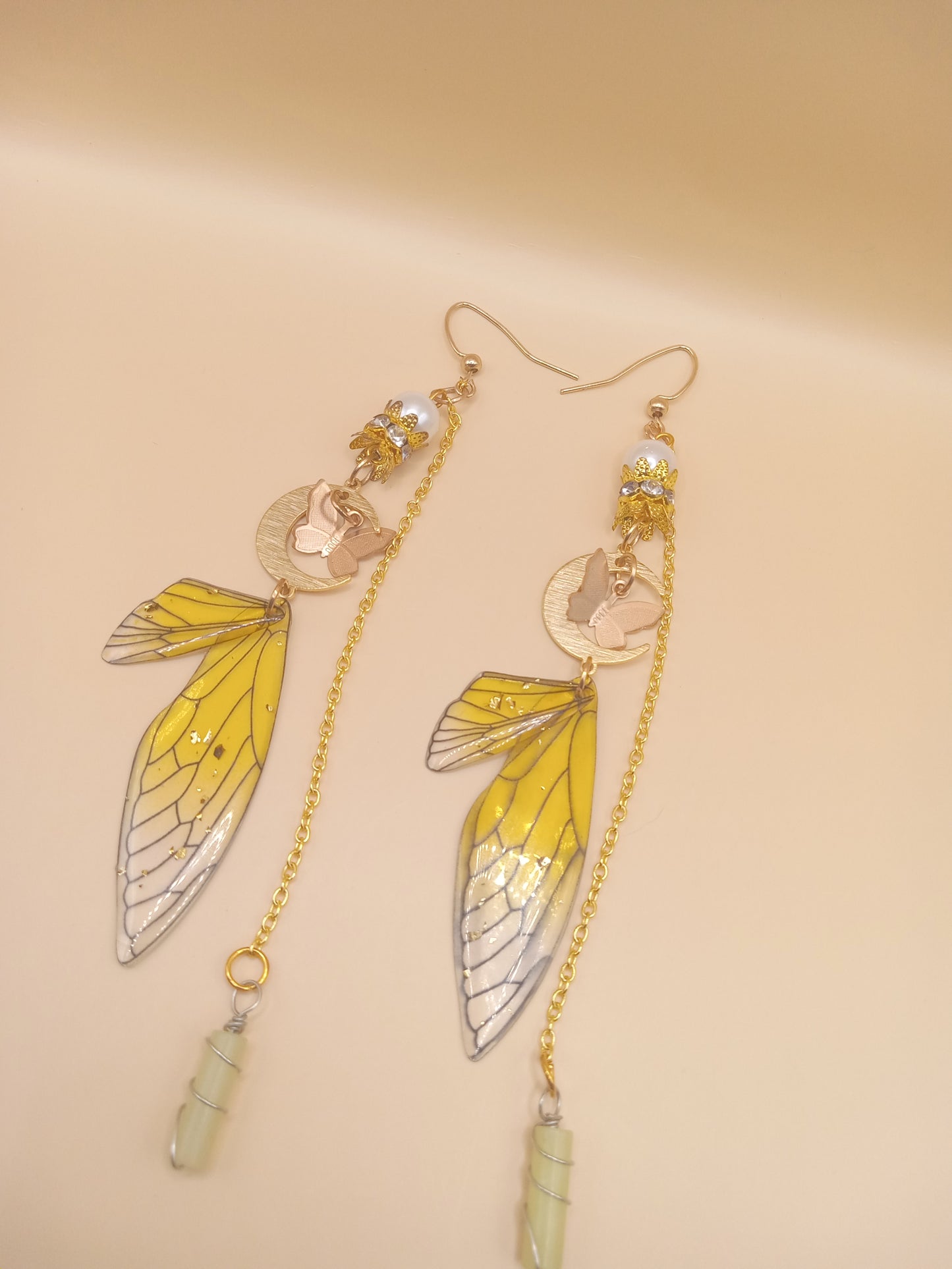 Yellow Fairy Wing Dangle Earrings