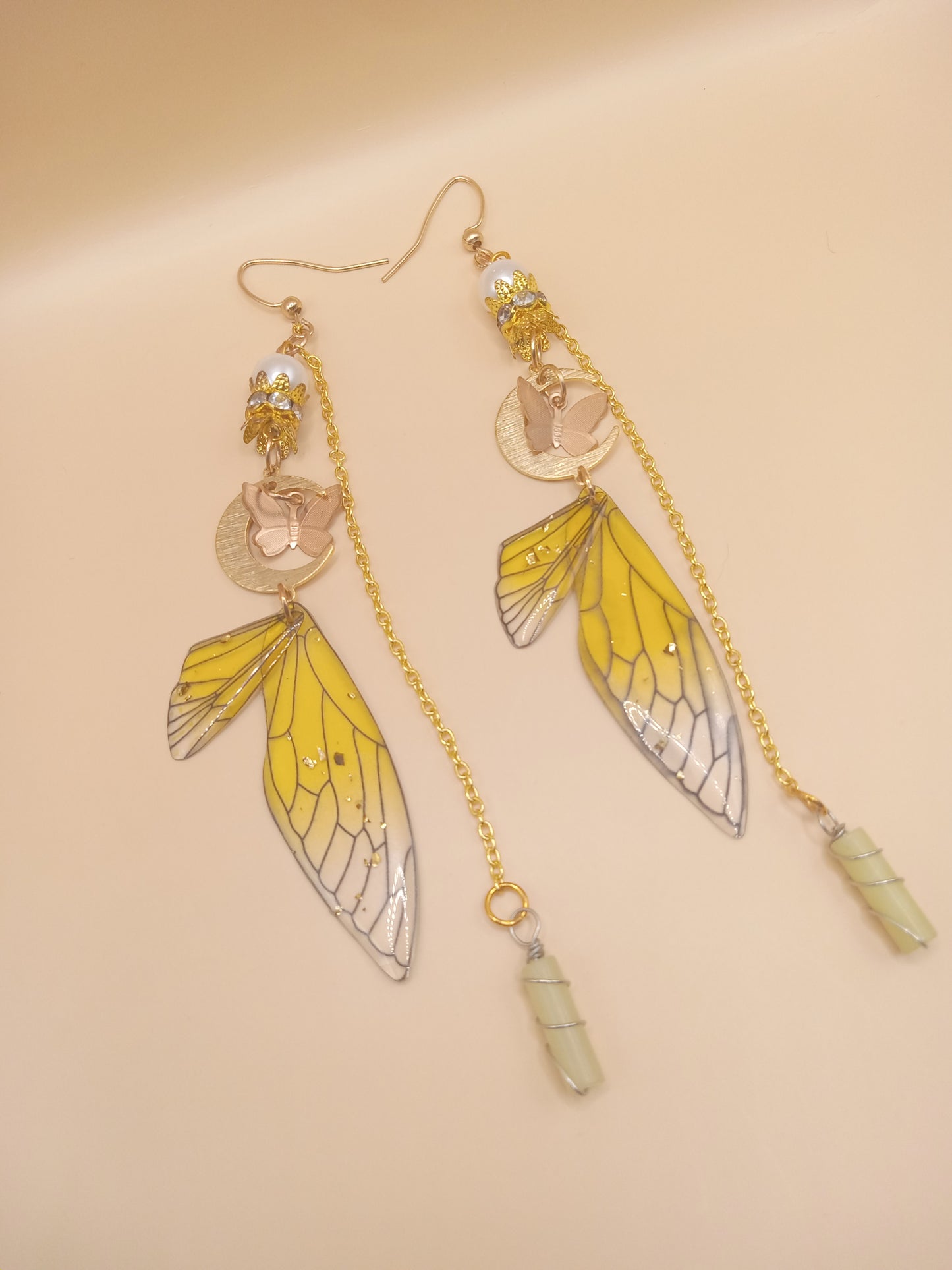 Yellow Fairy Wing Dangle Earrings