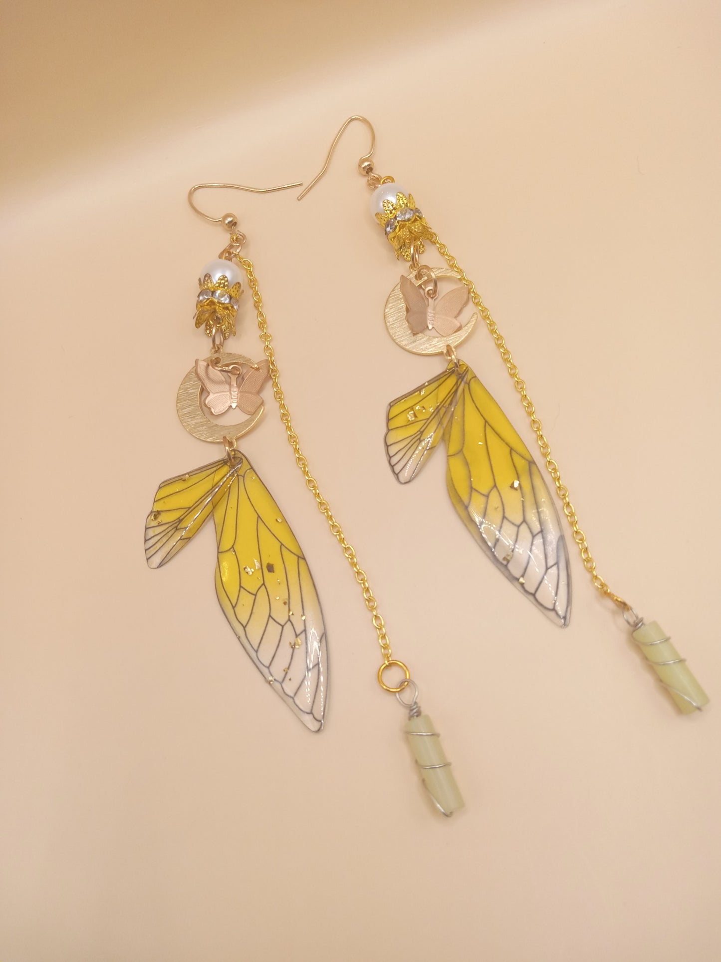Yellow Fairy Wing Dangle Earrings