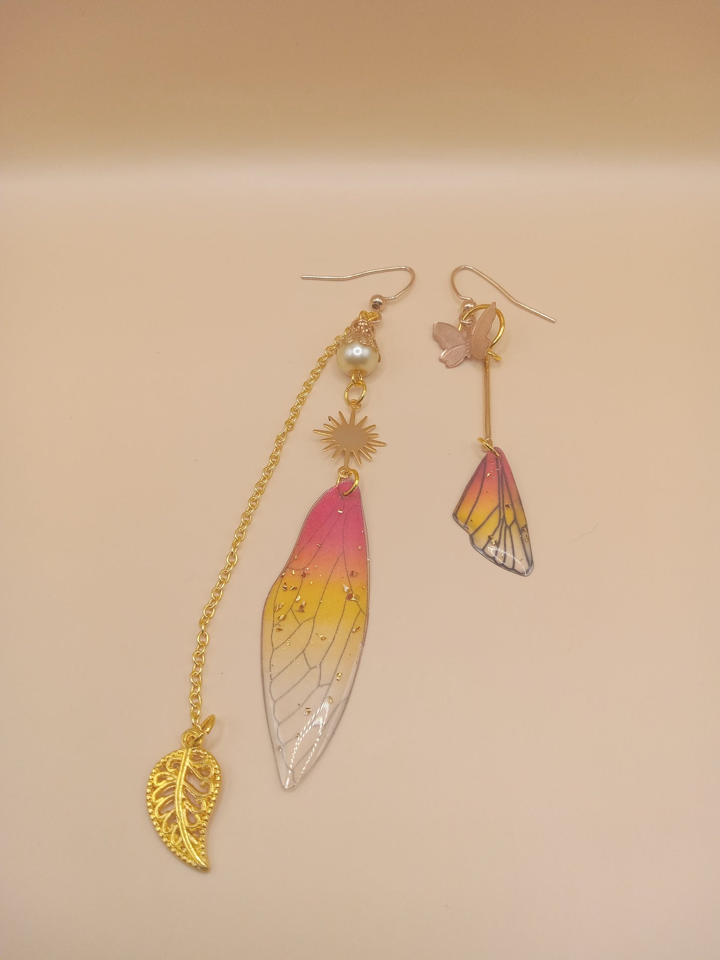 Irregular Amber Sunset Fairy Wing Dangle Earrings