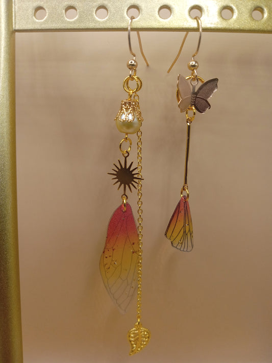 Irregular Amber Sunset Fairy Wing Dangle Earrings
