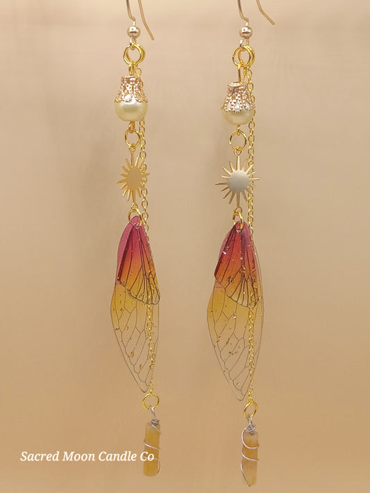Amber Sunset Fairy Wing Dangle Earrings