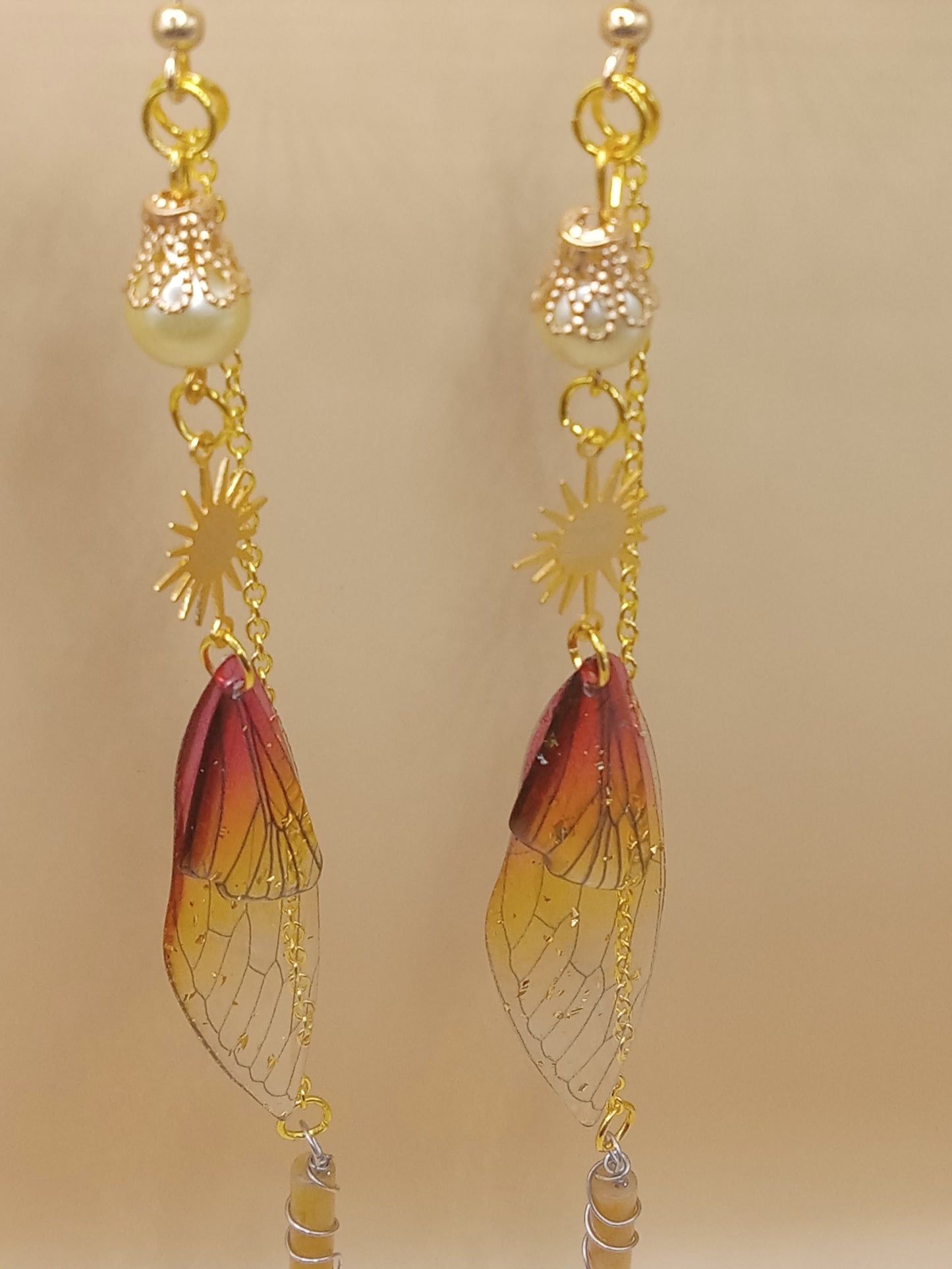 Amber Sunset Fairy Wing Dangle Earrings