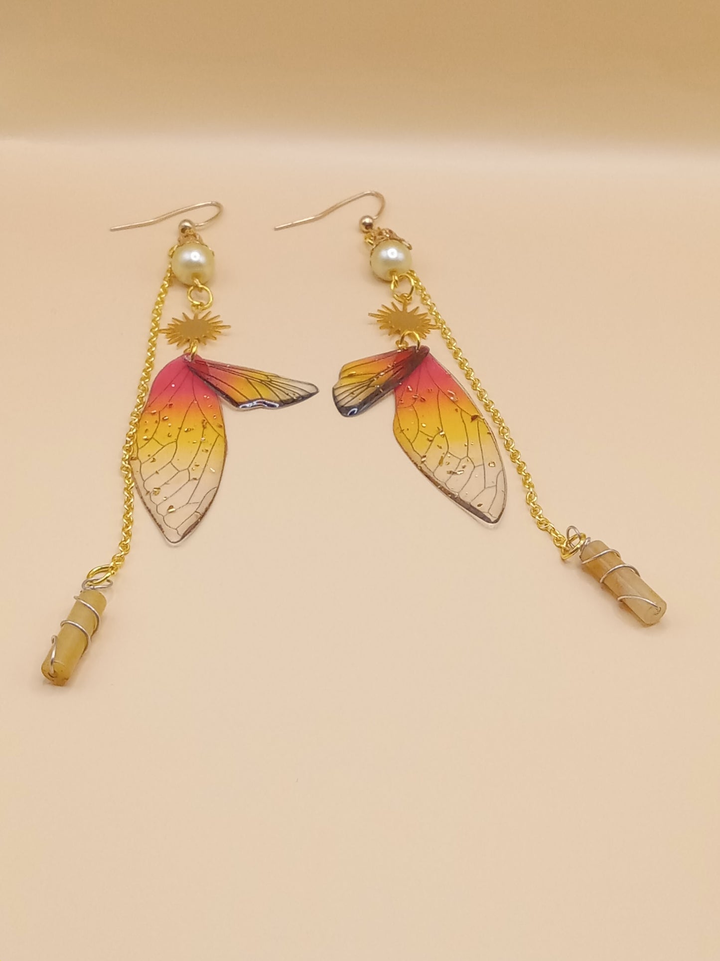 Amber Sunset Fairy Wing Dangle Earrings