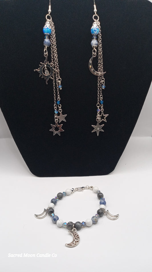 Celestial Goddess Earrings and Bracelet Set